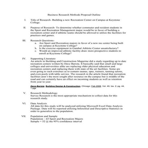 Business Research Methods Proposal Outline