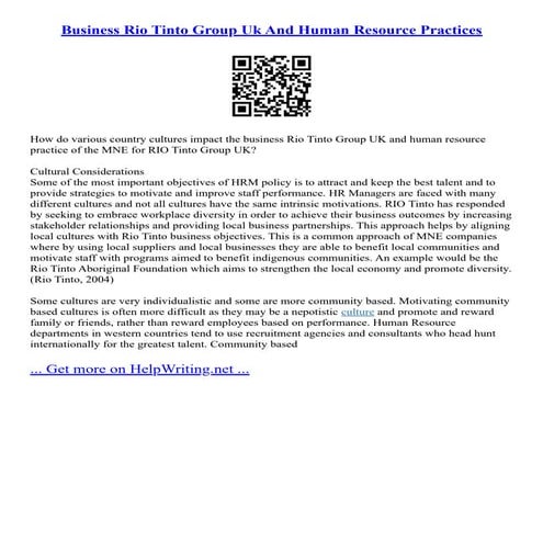 Business Rio Tinto Group Uk And Human Resource Practices | PDF