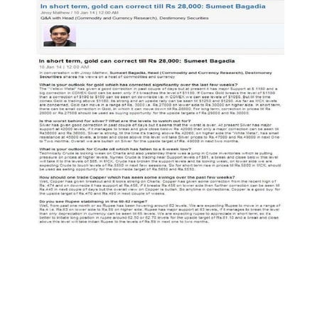 Business Standard Article on 10.01.14