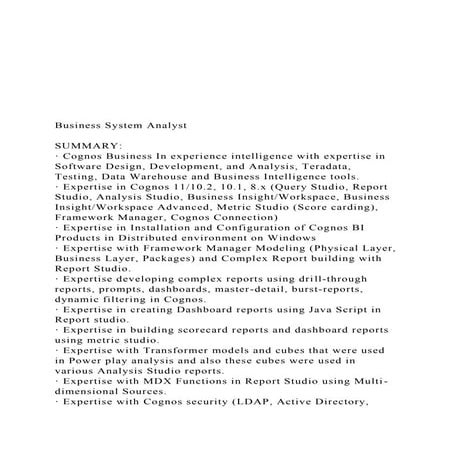 Business System AnalystSUMMARY· Cognos Business.docx