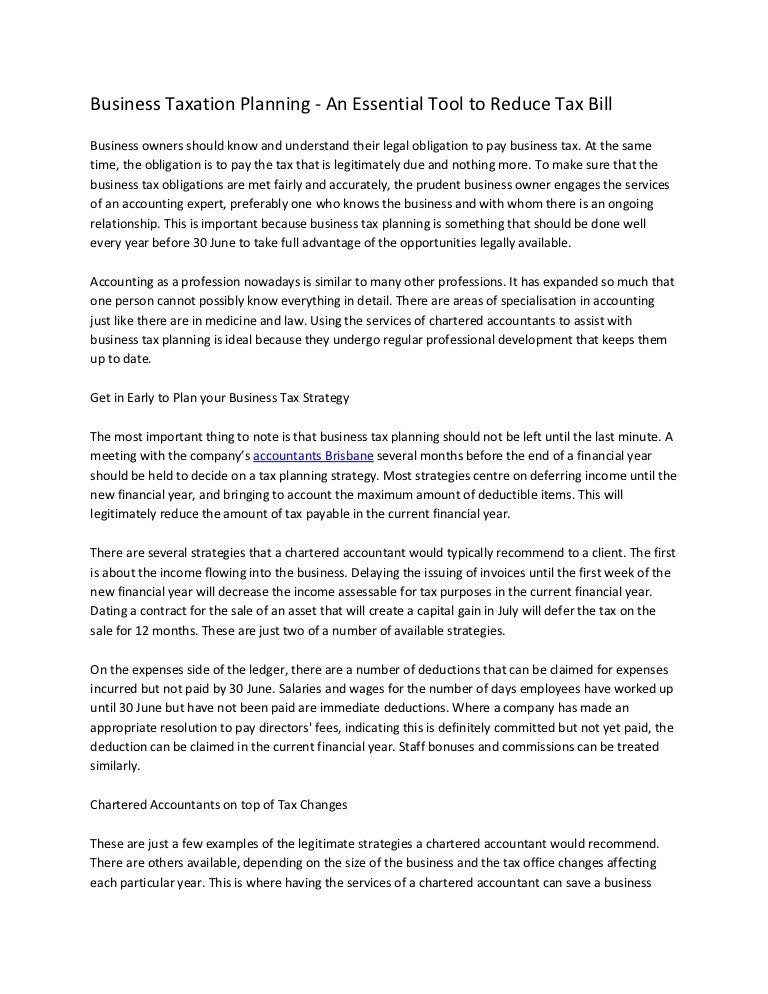 Business taxation planning an essential tool to reduce tax bill