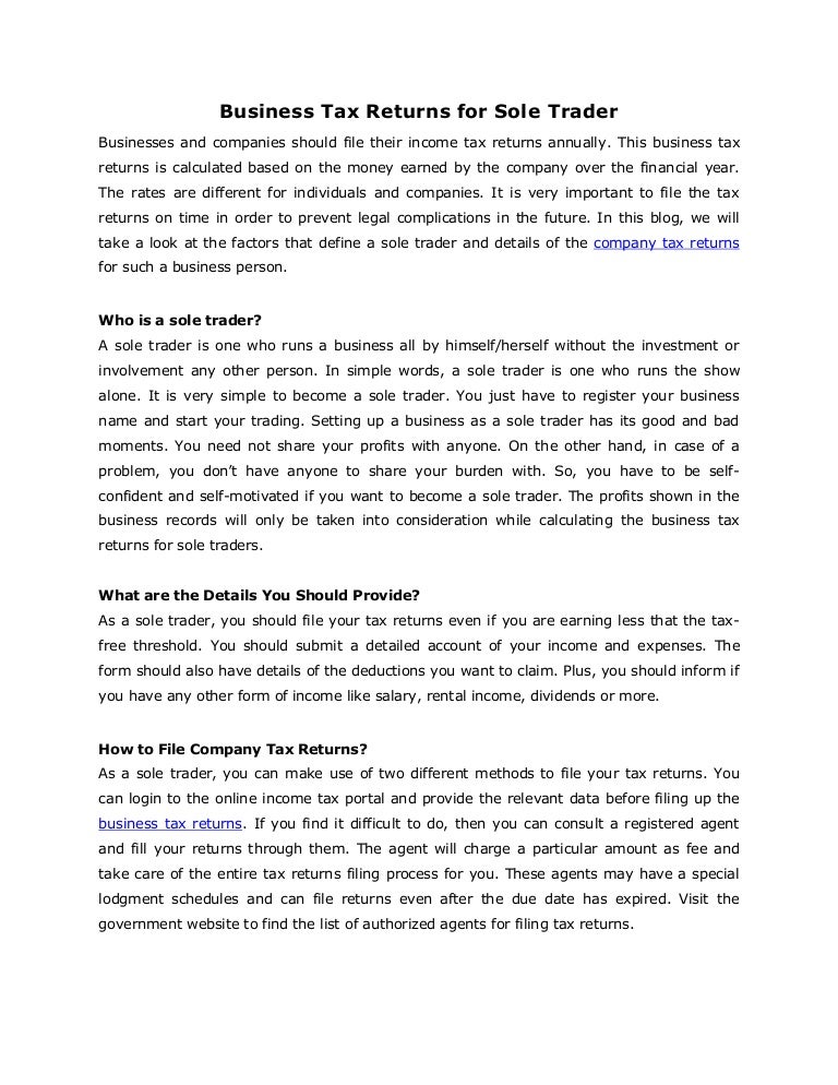 Business Tax Returns for Sole Trader