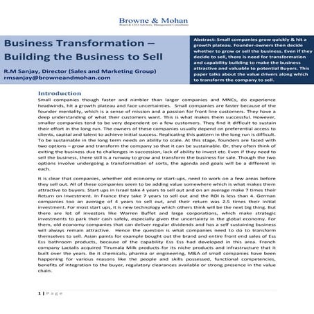 Business transformation - Building the company to Sell