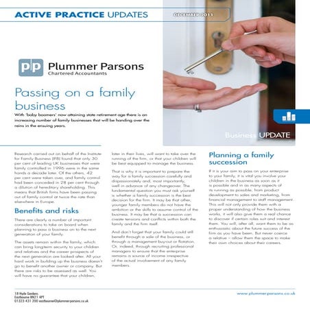 Business Update December 2011 - Passing On A Family Business