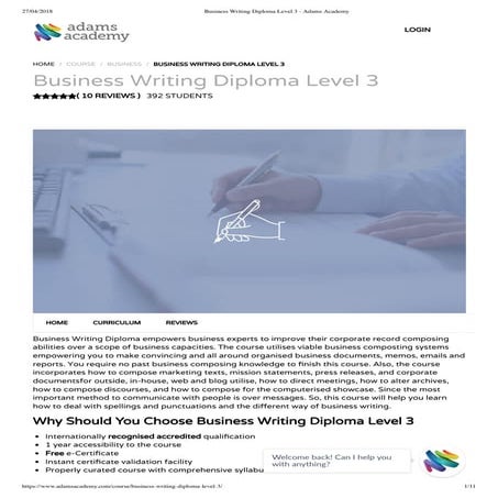 Business writing diploma level 3 - Adams academy