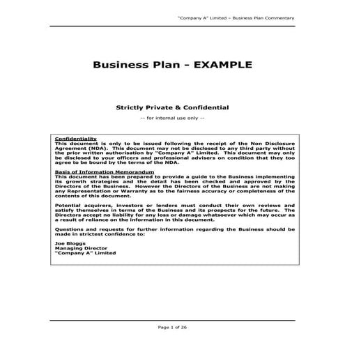 Business Plan Sample - Great Example For Anyone Writing a Business Plan