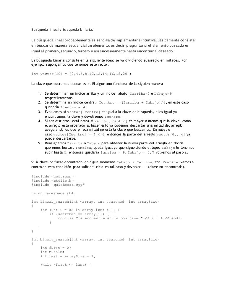 Busqueda lineal y busqueda binaria