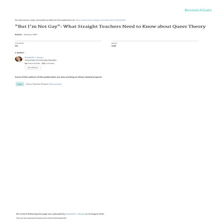  "But I'm Not Gay": What Strainht Teachers Need to Know about Queer Theory.  ...