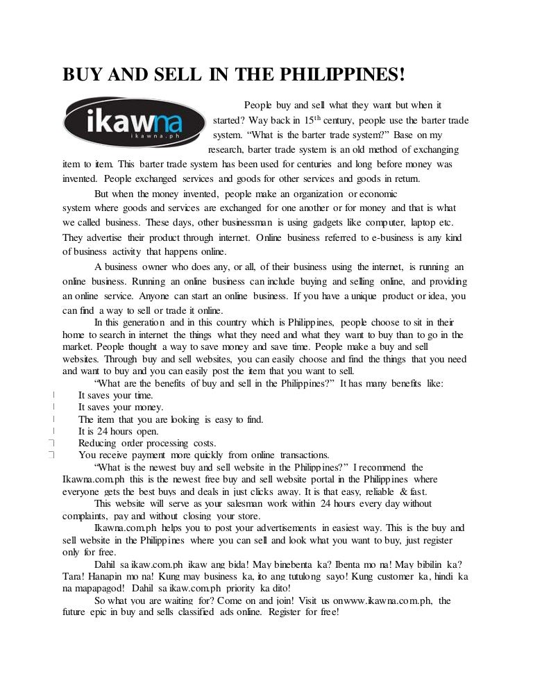 Buy and sell in the philippines