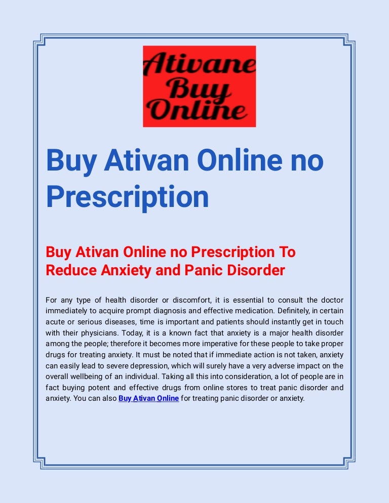 Buy ativan online no prescription
