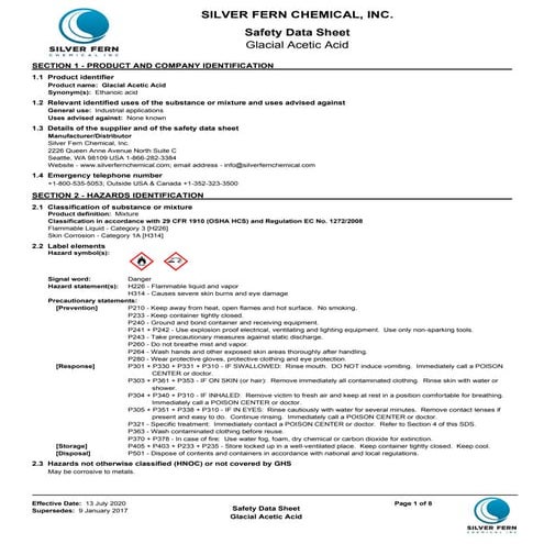 Material Safety Data Sheet of Acetic Acid | PDF