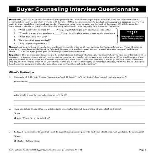 Buyers Counseling Interview Questionnaire Nov 02 | DOC
