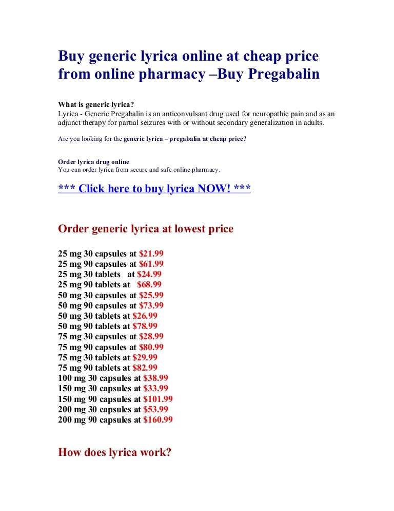 Buy Generic Lyrica Online At Cheap Price From Online PharmacyBuy Pre…