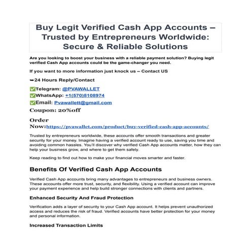 Buy Legit Verified Cash App Accounts – Trusted by Entrepreneurs Worldwide_ Se...