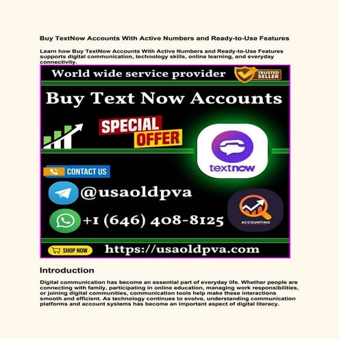 Buy TextNow Accounts With Active Numbers and Ready-to-Use Features.docx