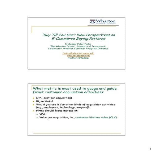 "Buy Till You Die": New Perspectives on E-Commerce Buying Patterns