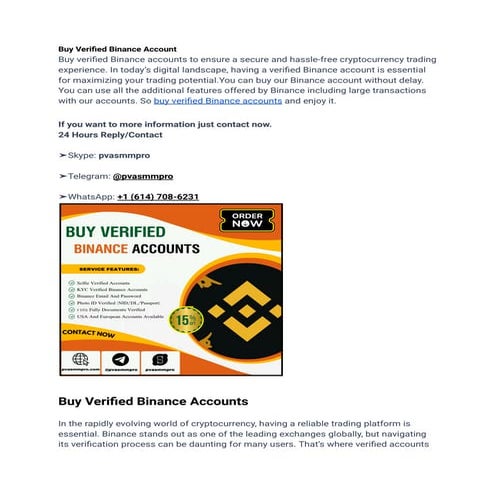 Buy Verified Binance Accounts - 100% Reliable & KYC Verified