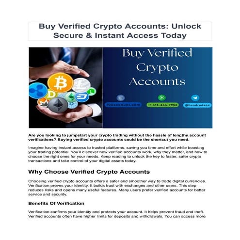 Buy Verified Crypto Accounts: Unlock Secure & Instant Access Today