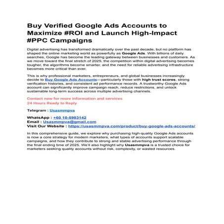 Buy Verified Google Ads Accounts to Maximize #ROI and Launch High-Impact #PPC...