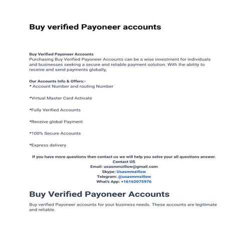 Best Site To Buy Verified Payoneer Accounts USA In this Year 2024
