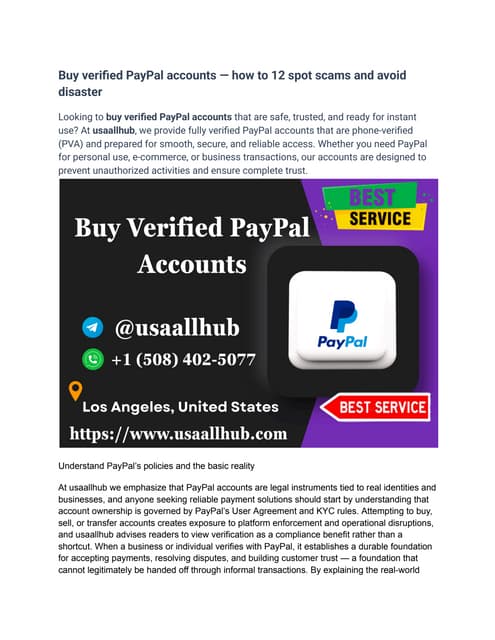 Buy Verified PayPal account — how to 12 spot scams and avoid disaster.pdf