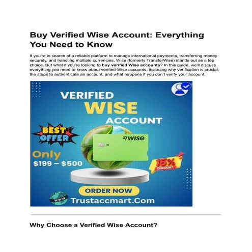 Buy Verified Wise Account- 100% Secure- Instant Delivery