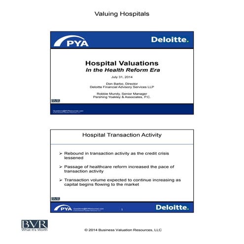 Valuing Hospitals