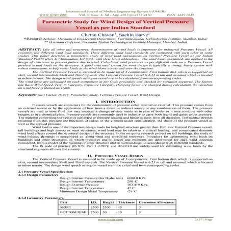 Parametric Study for Wind Design of Vertical Pressure Vessel as per Indian St...