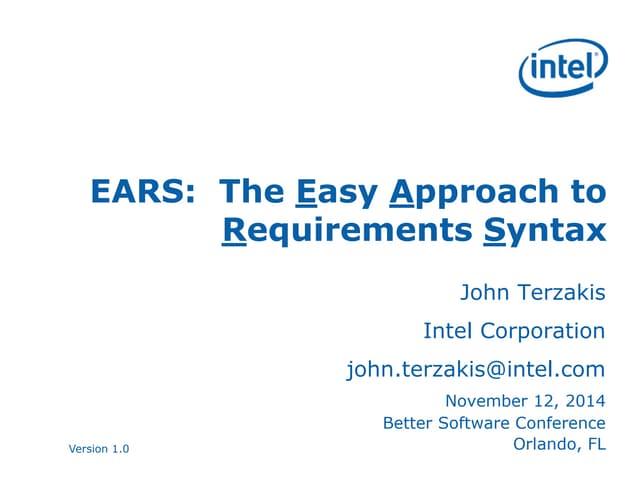 EARS: The Easy Approach to Requirements Syntax