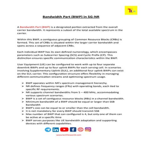 Bandwidth Part (BWP) in 5G-NR | TechLTE World | PDF