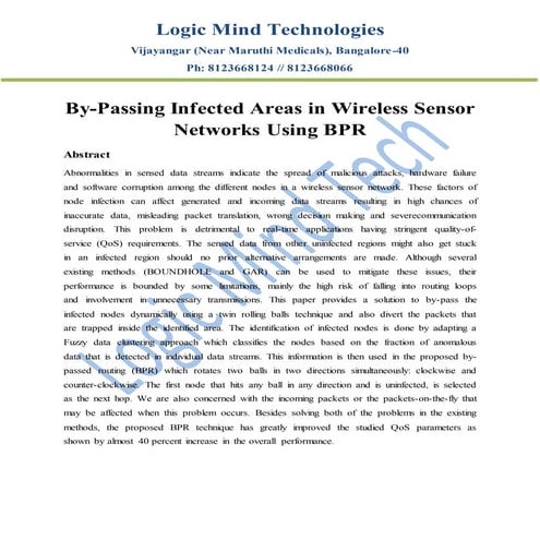 By passing infected areas in wireless sensor networks using bpr