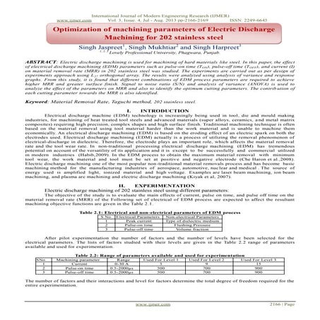 Optimization of machining parameters of Electric Discharge Machining for 202 ...