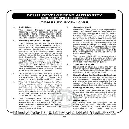 Bye laws of DDA sports complex