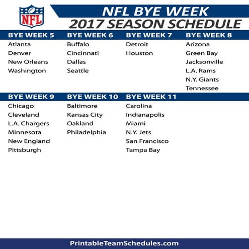 NFL Bye Weeks Schedule 2017 | PDF