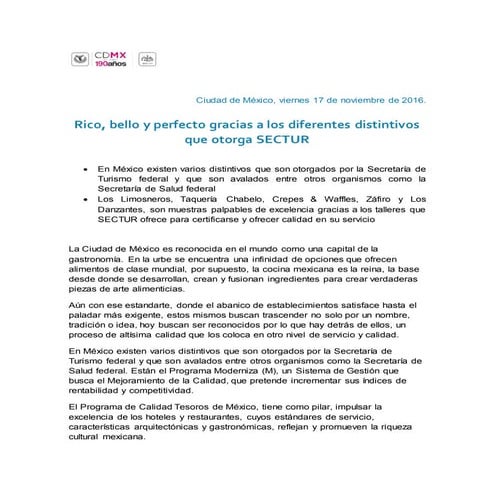 Comunicado de Prensa Oferta de Restaurantes en CdMx Ciudad de Mexico