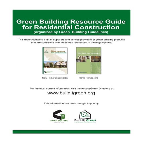 Green Building Resource Guide for Residential Construction - Build It ...