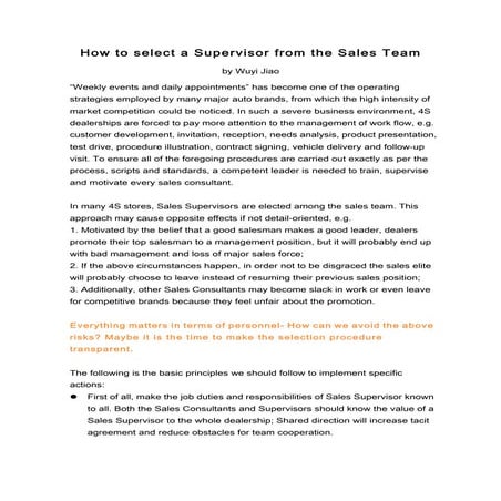 How to select a Supervisor from the Sales Team