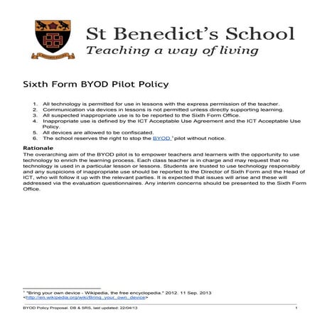 BYOD Sixth Form Policy Draft 2013