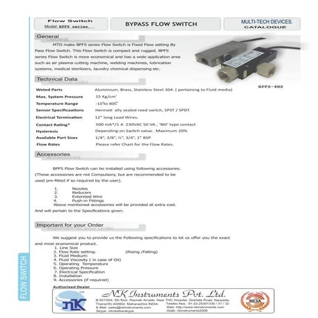 Explosionproof Bellow operated Paddle type Flow Switch EPFSPT | PDF