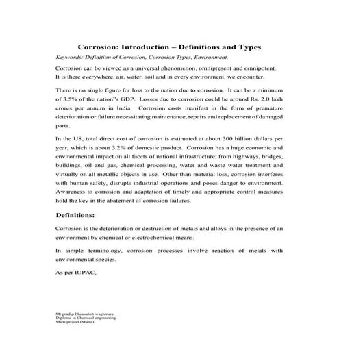 Corosion of engineering matrial 