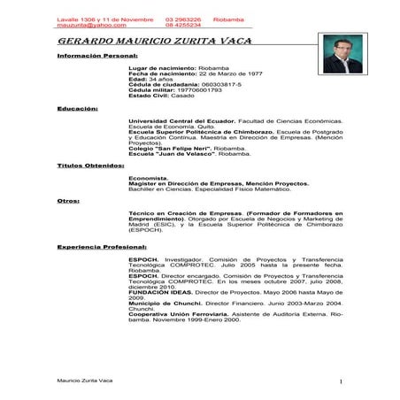 C.v. mauricio zurita vaca