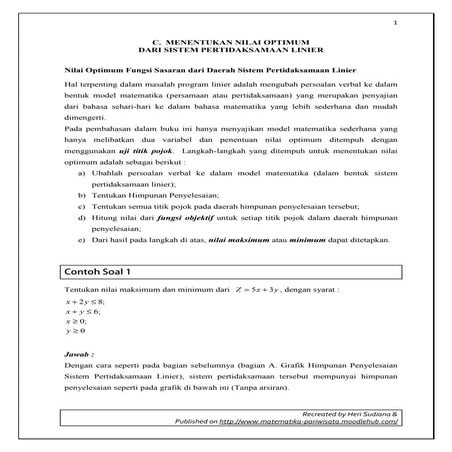 C.  menentukan nilai optimum dari sistem pertidaksamaan linier