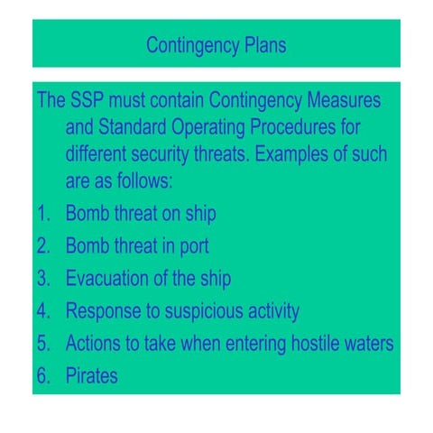 C. emergency procedures and contingency plans