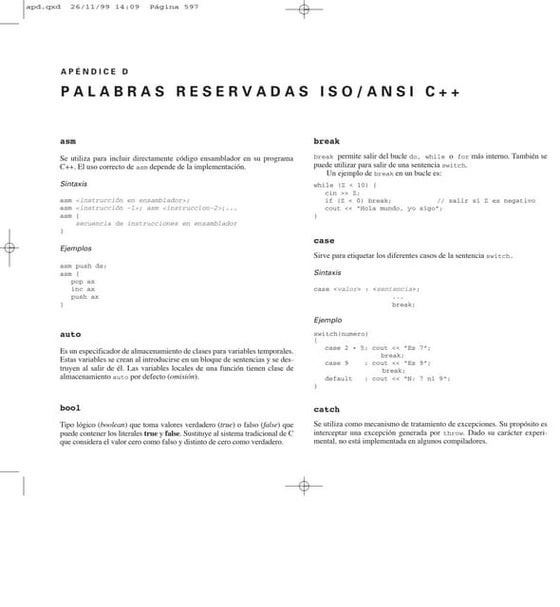 Palabras Reservadas en C++ | PDF