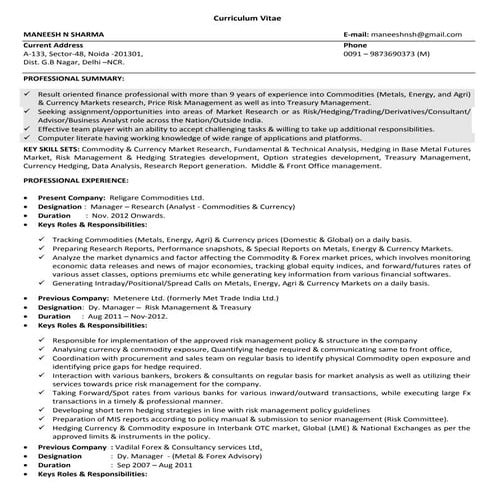 C.V   Maneesh N Sharma