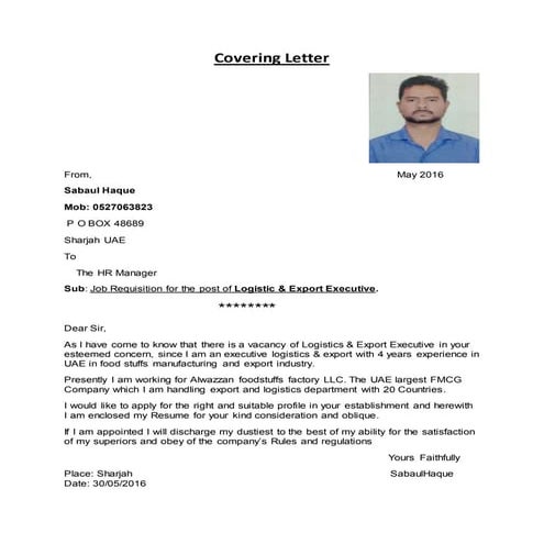 C.V for logistics & export executive