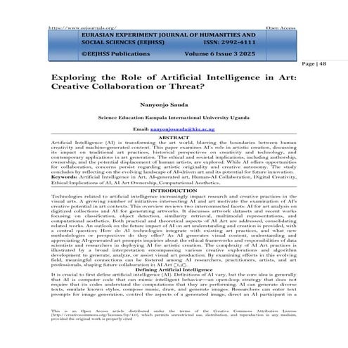 Exploring the Role of Artificial Intelligence in Art:  Creative Collaboration...