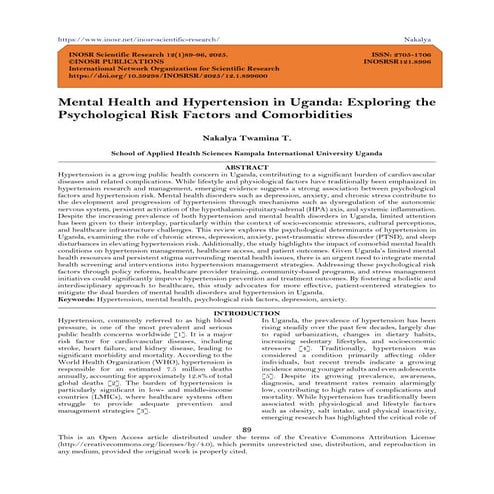 Mental Health and Hypertension in Uganda: Exploring the  Psychological Risk F...