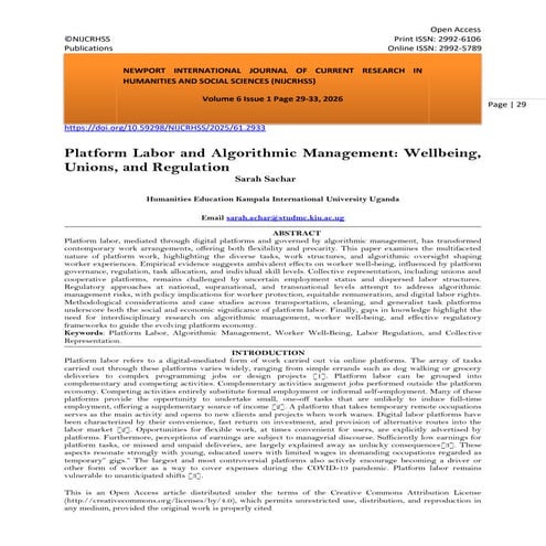 Platform Labor and Algorithmic Management: Wellbeing, Unions, and ...