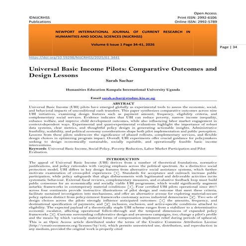 Universal Basic Income Pilots: Comparative Outcomes and Design Lessons ...